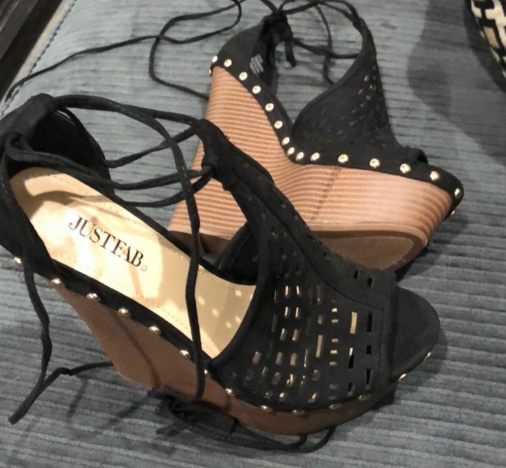 Black lace up wedges